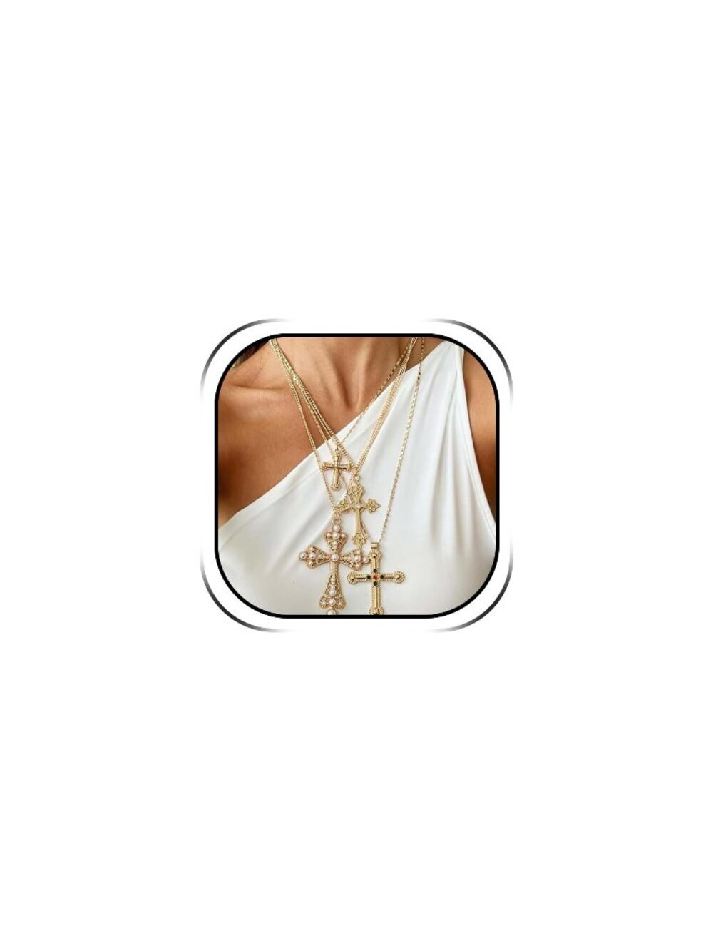 🆕 Chunky Cross Necklace for Women Gold Silver Pearl Gemstone Chain Charm Long
